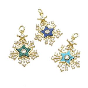 Copper Star Pendant Pave Gemstone Zircon Gold Plated Mixed, approx 8mm, 20mm [FN39795]