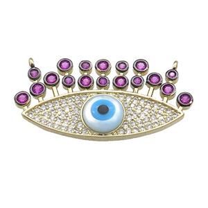 Evil Eye Charms Copper Pendant Pave Zircon 2loops Gold Plated, approx 16-32mm [FN39798]