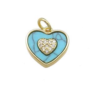 Copper Heart Pendant Pave Turquoise Zircon Gold Plated, approx 12mm [FN39801]