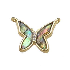 Copper Butterfly Pendant Pave Abalone Shell 2loops Gold Plated, approx 13-16mm [FN39808]