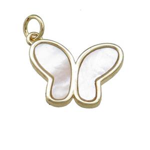 Copper Butterfly Pendant Pave Shell Gold Plated, approx 13-17mm [FN39810]