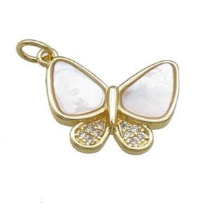 Copper Butterfly Pendant Pave Shell Zircon Gold Plated, approx 14-17mm [FN39811]