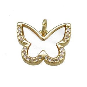 Copper Butterfly Pendant Pave Shell Zircon Gold Plated, approx 13-17mm [FN39812]