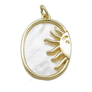 Sun Charms Copper Oval Pendant Pave Shell Gold Plated, approx 16-21mm [FN39813]