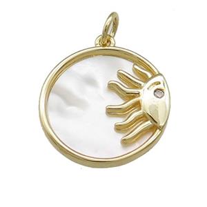 Sun Charms Copper Circle Pendant Pave Shell Gold Plated, approx 17mm [FN39814]