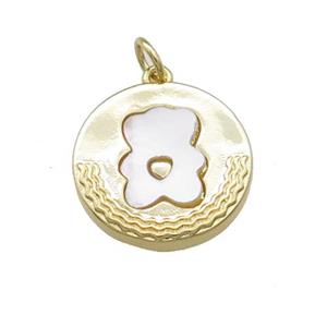 Bear Charms Copper Circle Pendant Pave Shell Gold Plated, approx 17mm [FN39818]