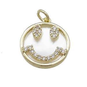 Emoji Charms Copper Circle Pendant Pave Shell Zircon Gold Plated, approx 16mm [FN39819]