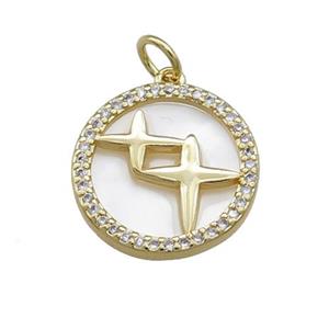 Star Charms Copper Circle Pendant Pave Shell Zircon Gold Plated, approx 16mm [FN39821]
