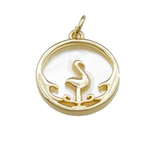 Crame Charms Copper Circle Pendant Pave Shell Zircon Gold Plated, approx 16mm [FN39822]