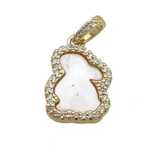 Rabbit Charms Copper Pendant Pave Shell Zircon Gold Plated, approx 12-16mm [FN39825]