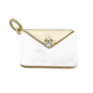 Envelop Charms Copper Pendant Pave Shell Zircon Gold Plated, approx 13-18mm [FN39827]