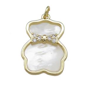 Bear Charms Copper Pendant Pave Shell Zircon Gold Plated, approx 17-22mm [FN39828]