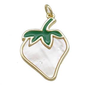 Peach Fruit Charms Copper Pendant Pave Shell Green Enamel Gold Plated, approx 17-23mm [FN39830]