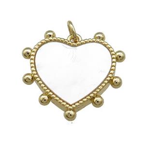 Copper Hear Charms Pendant Pave Shell Gold Plated, approx 21mm [FN39831]