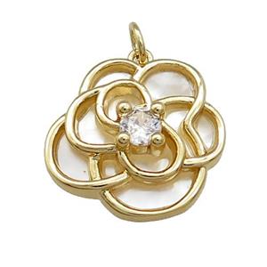 Copper Flower Pendant Pave Shell Zircon Gold Plated, approx 20mm [FN39832]