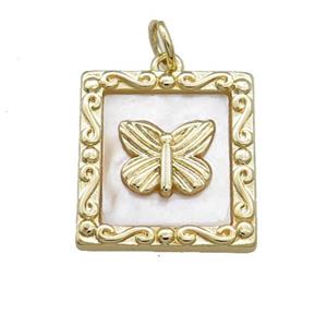 Copper Frame Charms Pendant Pave Shell Butterfly Rectangle Gold Plated, approx 16mm [FN39833]