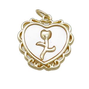 Heart Charms Copper Pendant Pave Shell Flower Gold Plated, approx 17mm [FN39834]