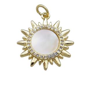 Sun Charms Copper Pendant Pave Shell Zircon Gold Plated, approx 18mm [FN39835]
