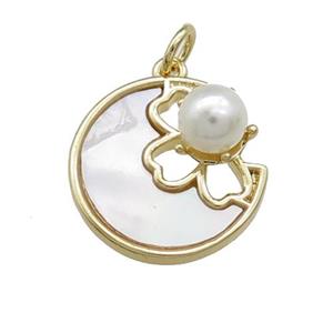 Moon Charms Copper Pendant Pave Shell Cown Gold Plated, approx 18mm [FN39836]