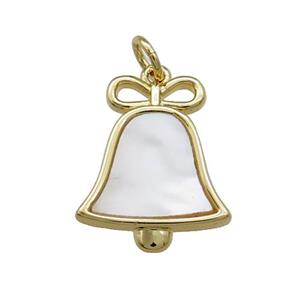 Christmas Bell Charms Copper Pendant Pave Shell Gold Plated, approx 15-18mm [FN39837]
