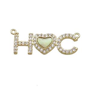 Copper Heart Pendant Pave Shell Zircon Letter 2loops Gold Plated, approx 8-22mm [FN39838]