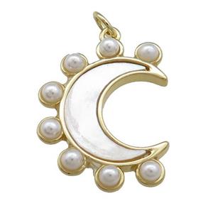 Copper Moon Pendant Pave Shell Resin Gold Plated, approx 20-25mm [FN39840]