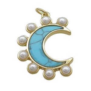 Copper Moon Pendant Pave Turquoise Resin Gold Plated, approx 20-25mm [FN39841]