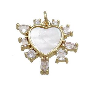 Copper Heart Charms Pendant Pave Shell Zircon Gold Plated, approx 20mm [FN39843]