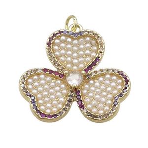 Copper Clover Charms Pendant Pave Pearlized Resin Zircon Gold Plated, approx 27mm [FN39847]