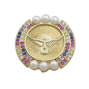 Hawk Charms Copper Circle Pendant Pave Pearlized Resin Zircon Gold Plated, approx 25mm [FN39850]