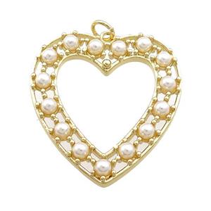 Copper Heart Pendant Pave Pearlized Resin Gold Plated, approx 28-30mm [FN39853]