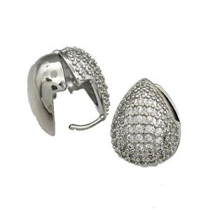 Copper Latchback Earrings Pave Zircon Teardrop Platinum Plated, approx 14-18mm [FN39856]