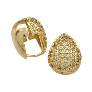 Copper Latchback Earrings Pave Zircon Teardrop Gold Plated, approx 14-18mm [FN39857]
