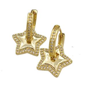 Copper Hoop Earrings Pave Zircon Star Gold Plated, approx 17mm, 17mm dia [FN39860]