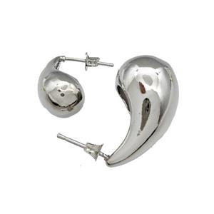 Copper Teardrop Stud Earrings Platinum Plated, approx 10-18mm [FN39881-S]
