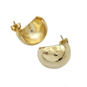 Copper Dome Stud Earrings Crescent C-shape Gold Plated, approx 16-19mm [FN39883]