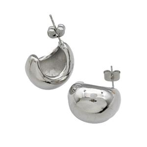 Copper Dome Stud Earrings Crescent C-shape Platinum Plated, approx 15-19mm [FN39884]