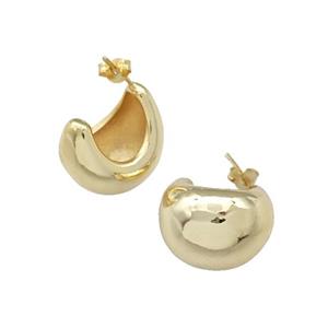 Copper Dome Stud Earrings Crescent C-shape Gold Plated, approx 15-19mm [FN39885]