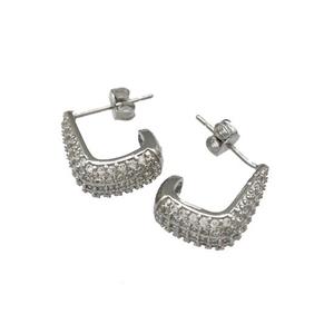 Copper Stud Earrings Pave Zircon Platinum Plated, approx 13-16mm [FN39888]