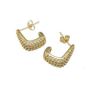 Copper Stud Earrings Pave Zircon Gold Plated, approx 13-16mm [FN39889]