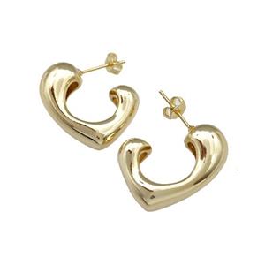 Copper Heart Stud Earrings Hollow Gold Plated, approx 23-25mm [FN39892]