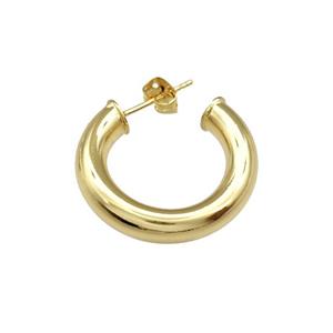 Copper Stud Earrings Circle Hollow Gold Plated, approx 25mm [FN39894]