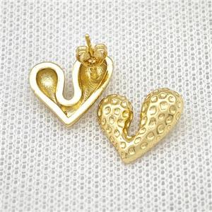 Copper Heart Stud Earrings Hammered Gold Plated, approx 16mm [FN39901]
