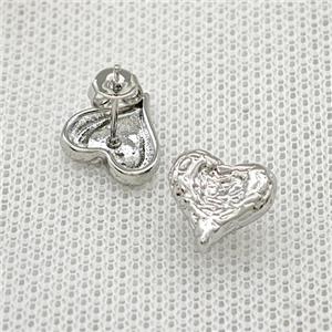 Copper Heart Stud Earrings Hammered Platinum Plated, approx 12mm [FN39902]