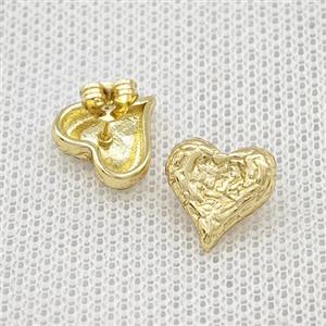 Copper Heart Stud Earrings Hammered Gold Plated, approx 12mm [FN39903]