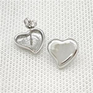 Copper Heart Stud Earrings Platinum Plated, approx 14mm [FN39904]