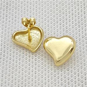 Copper Heart Stud Earrings Gold Plated, approx 14mm [FN39905]