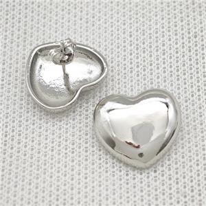 Copper Heart Stud Earrings Platinum Plated, approx 17mm [FN39906]