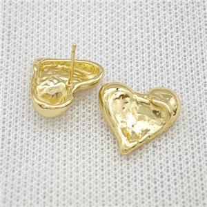 Copper Heart Stud Earrings Hammered Gold Plated, approx 18mm [FN39908]