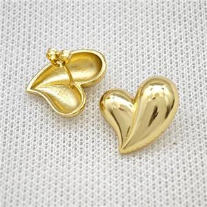 Copper Heart Stud Earrings Gold Plated, approx 18.5mm [FN39910]